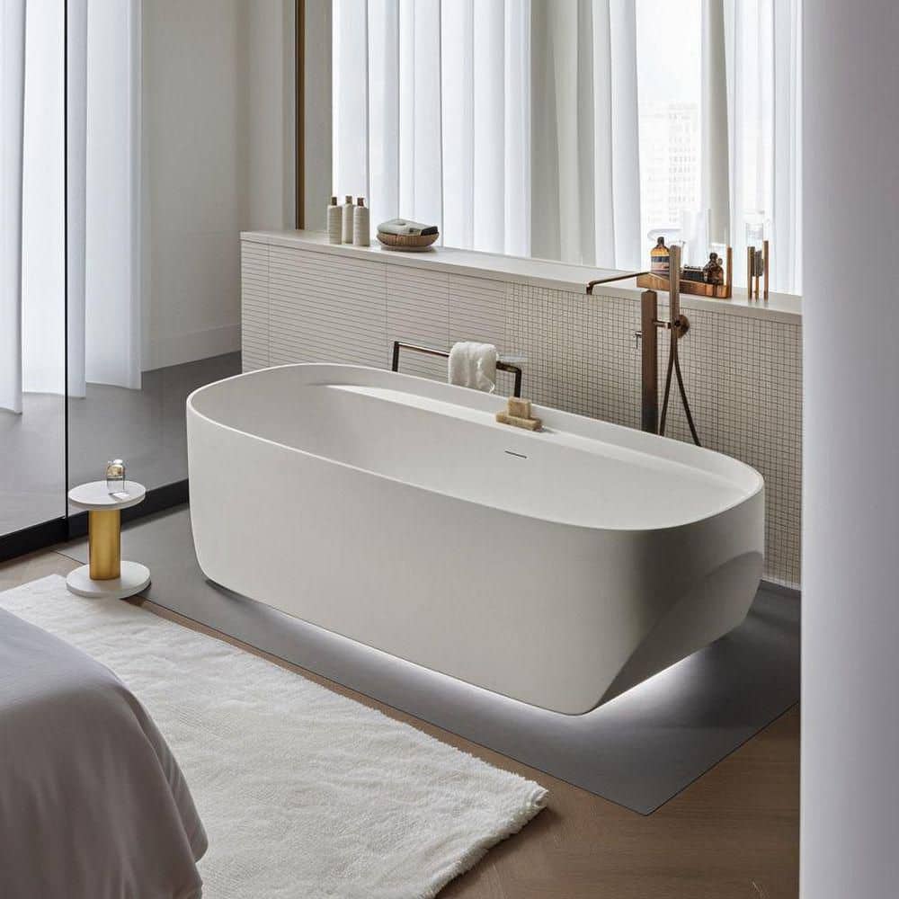 Xspracer Moray 59 in. x 31.5 in Acrylic Flatbottom Freestanding Soaking Non-Whirlpool Bathtub with Pop-up Drain in Glossy White (1)