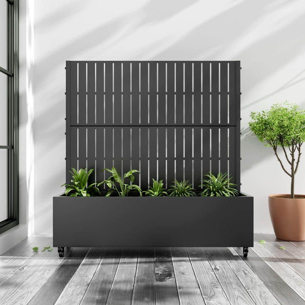 Lirago 47 in. x 47 in. Rectangle Black Outdoor Metal Privacy Screen Raised Planter Box Wall Decor (1)