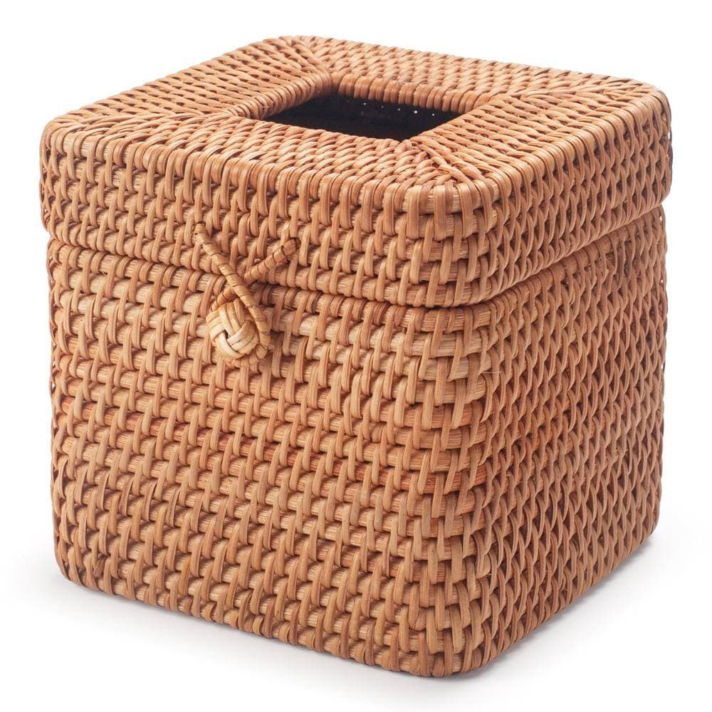 Unbranded Natural Rattan Tissue Box Cover Square with Lid 5.7 x 5.7 x 5.5 in Rustic Home Decor for shelf use today (2)