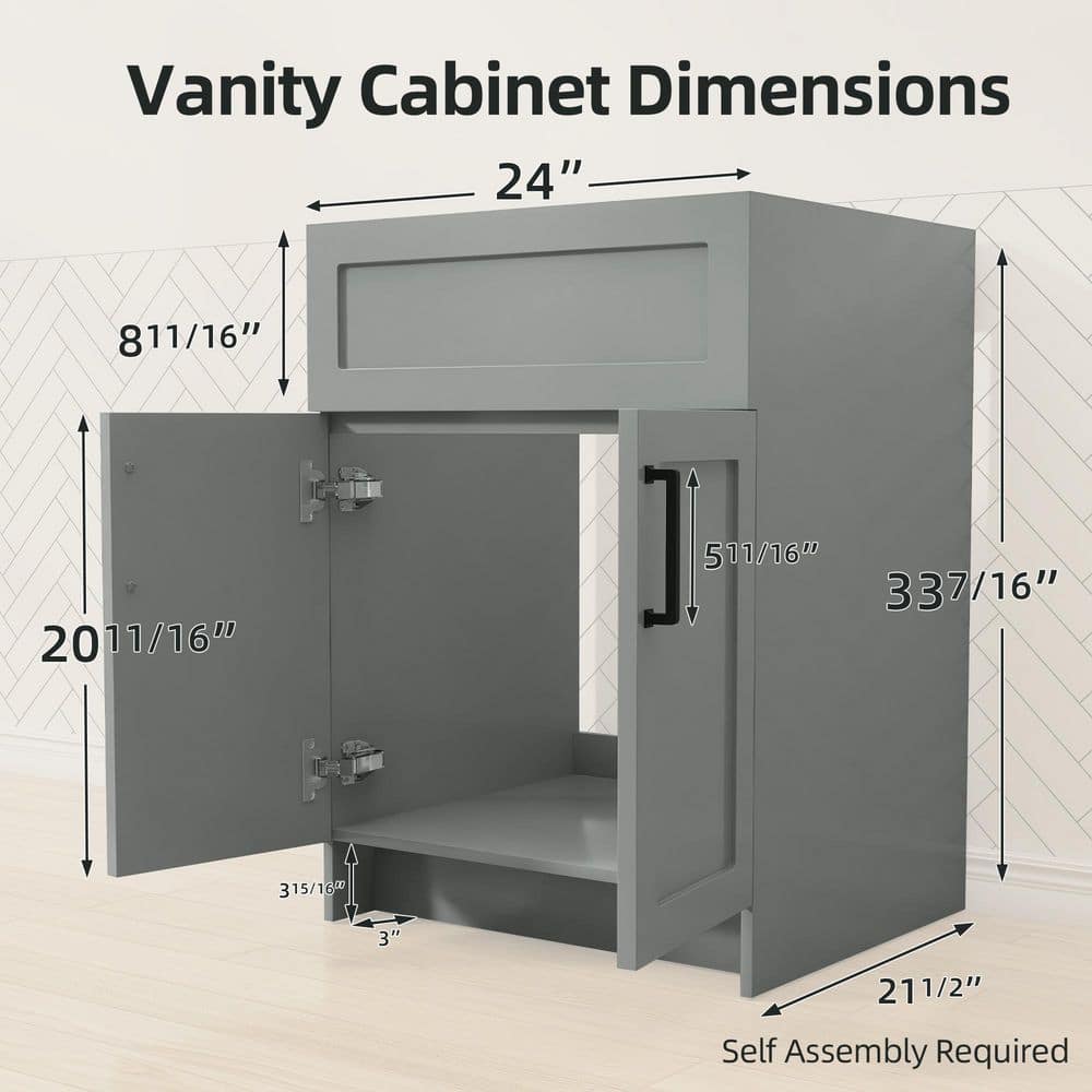 Zeafive Mox 24 in. W x 21.5 in. D x 33.5 in. H Freestanding Bath Vanity Cabinet without Top in Sky Gray (3)