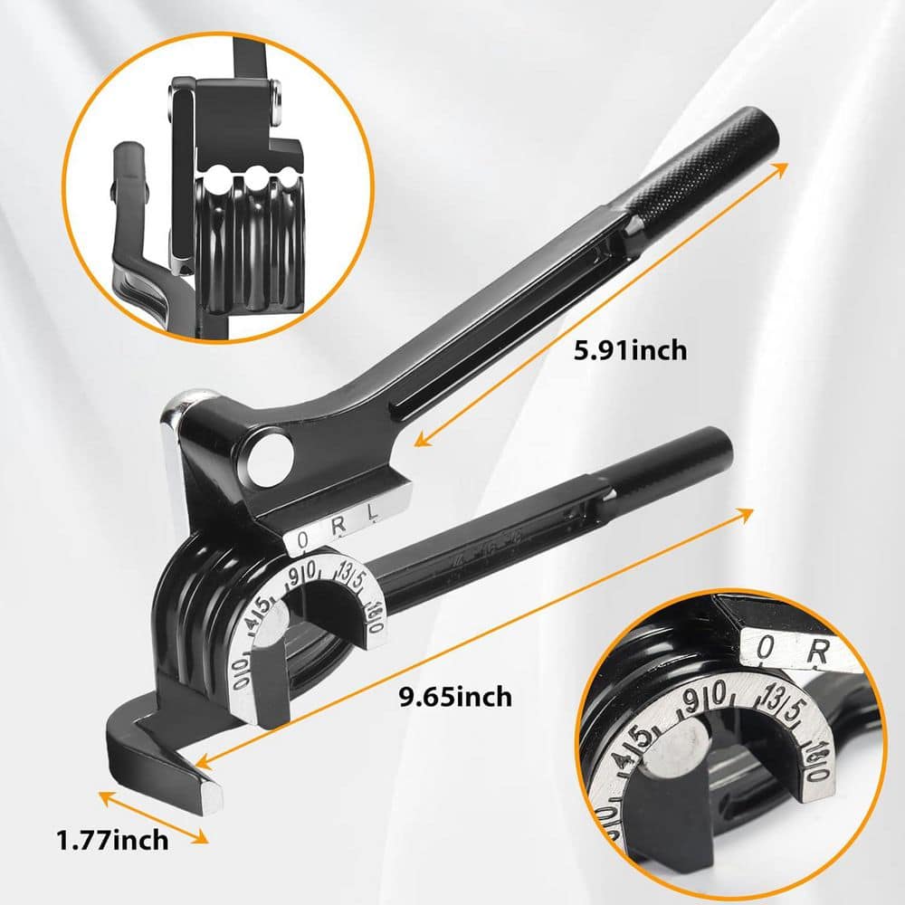 Yichuhaoxi 1/4 5/16 3/8 Tube Pipe Bender Black 3 in 1 180° Bend for Copper Brass Aluminum Steel 10.67 in. (3)