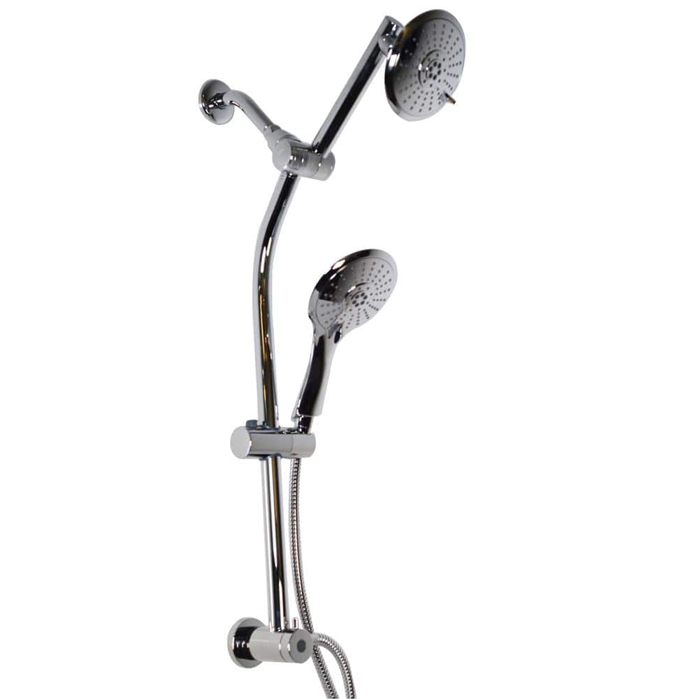 Westbrass No-Drill Conversion Slide Bar with Hand Shower and 5 in. Adjustable Shower Head in Polished Chrome (1)