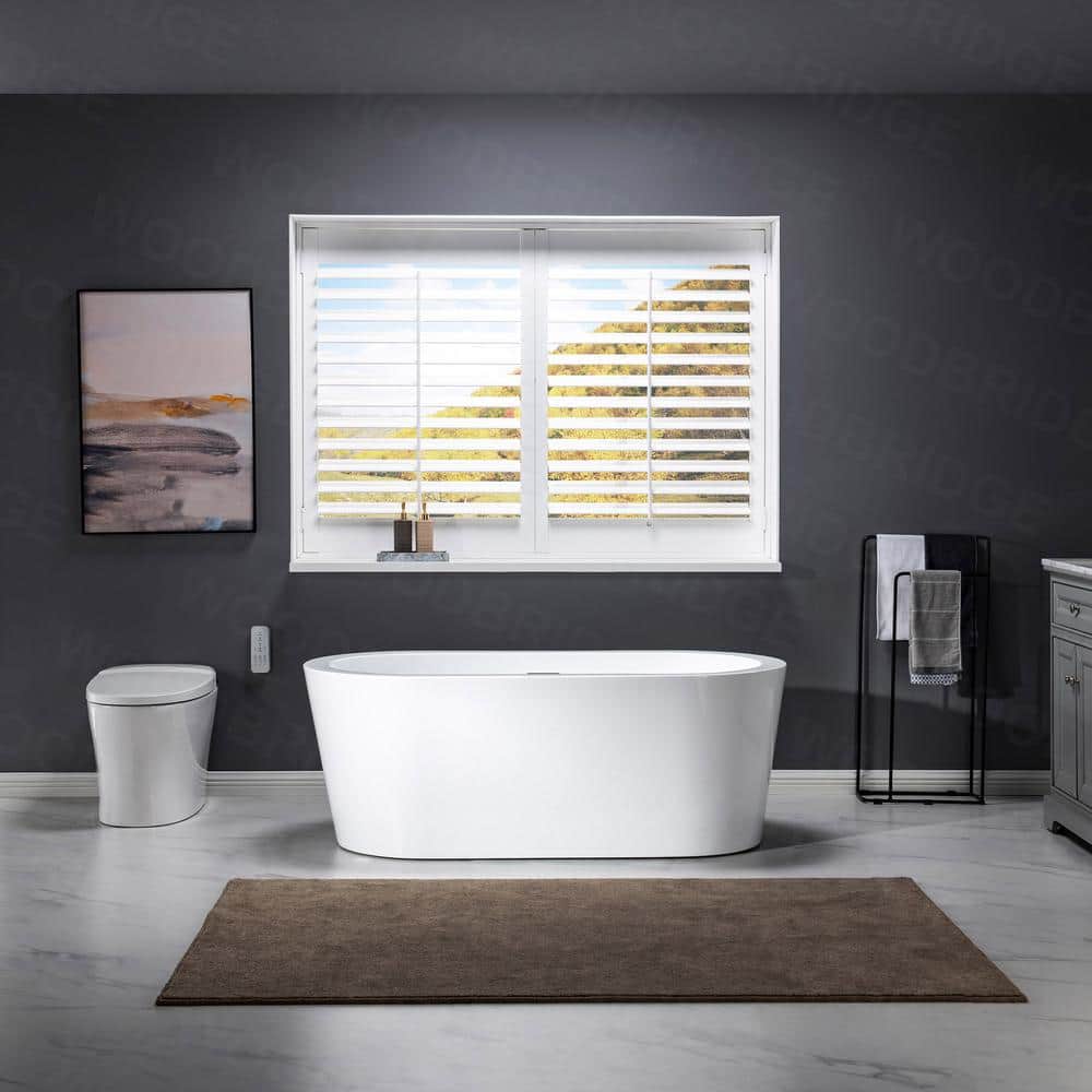WOODBRIDGE Caribbean Acrylic Freestanding Bathtub with Drain and Overflow Included White (4)