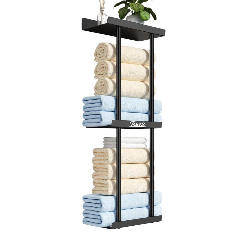 JFVKAF Stored 6-8-Towels Wall Mount Black Bathroom Towel Storage Rack Holder for Rolled Towels