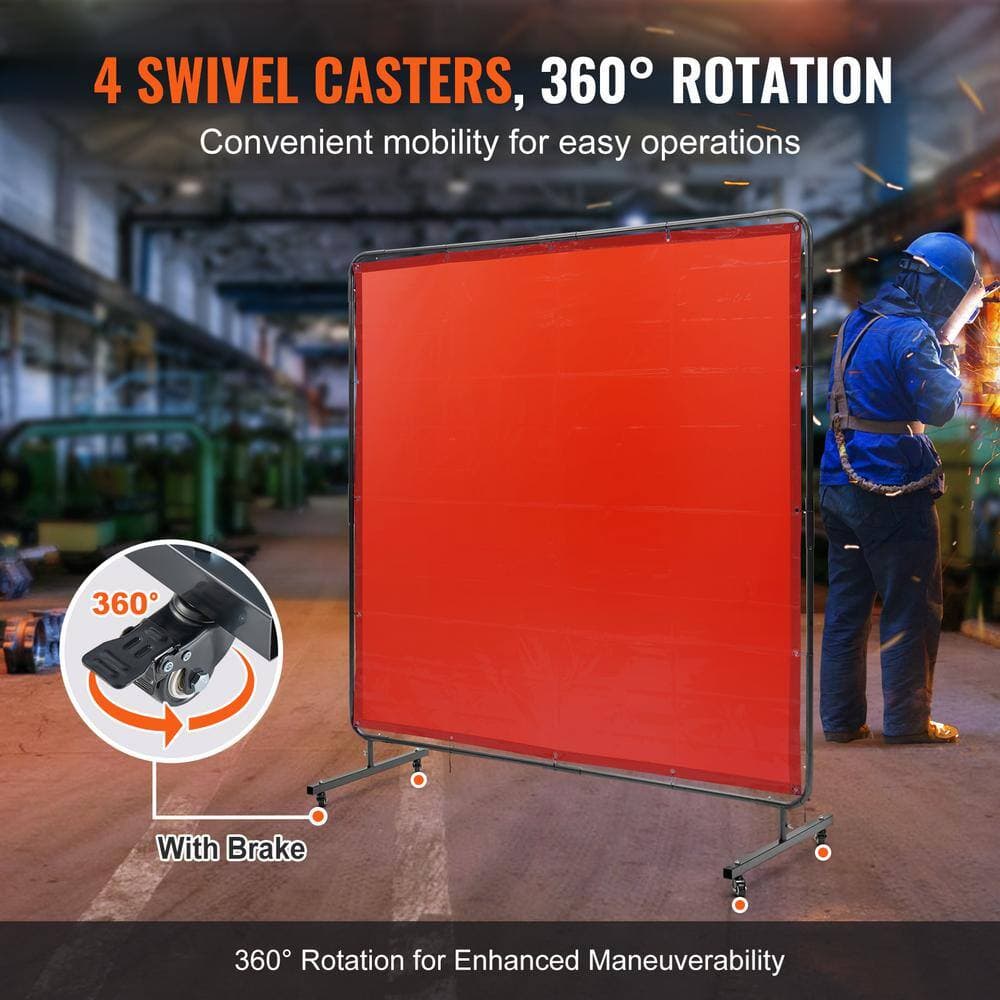 SKYSHALO Welding Screen w/Frame, 6 ft. x 6 ft. Welding Curtain Screen Flame-Resistant Vinyl Welding Protection Screen on 4 Wheels (3)