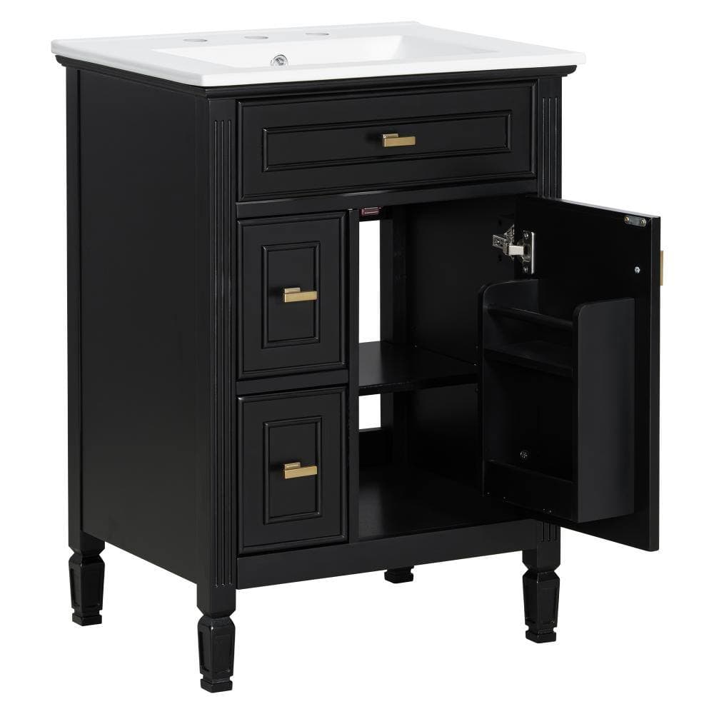 Unbranded Black 24in Bathroom Vanity with Sink One Flip Drawer and Two Drawers for Bathroom (2)