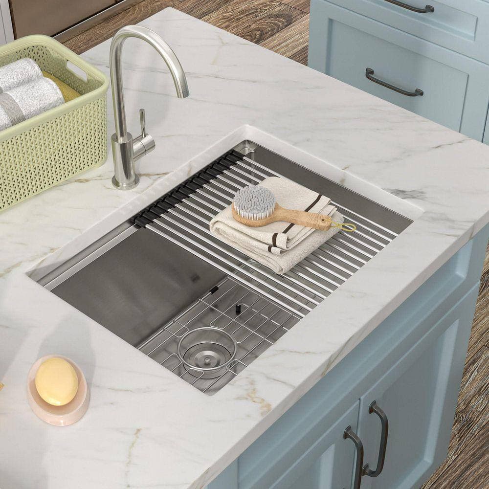 Fulorni 23 in. Undermount Laundry/Utility Sink 13 in. Deep Stainless Steel Single Bowl Workstation sink with Accessories (2)