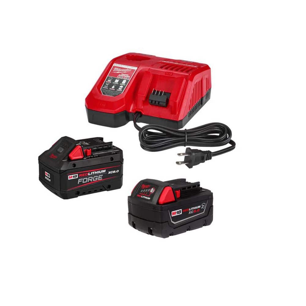 Milwaukee M18 18-Volt Lithium-Ion REDLITHIUM FORGE Starter Kit w/ 8. 0Ah Battery & Rapid Charger & (1) 5.0 Ah Battery (1)