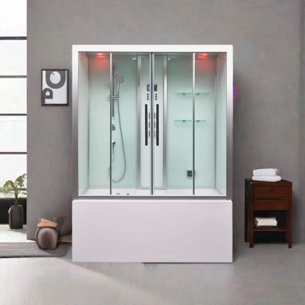 Unbranded 59 in. x 32 in. x 86 in. Freestanding Steam Shower with Jetted Tub in White with BT, Chromatherapy and Aromatherapy (2)