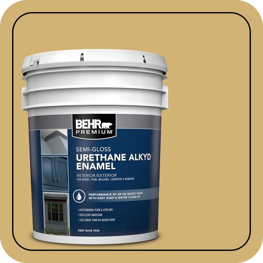 BEHR PREMIUM 5 gal. #M320-5 Dried Chamomile Urethane Alkyd Semi-Gloss Enamel Interior/Exterior Paint