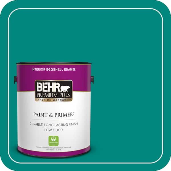 BEHR PREMIUM PLUS 1 gal. #P450-7 Mystic Turquoise Eggshell Enamel Low Odor Interior Paint & Primer (2)