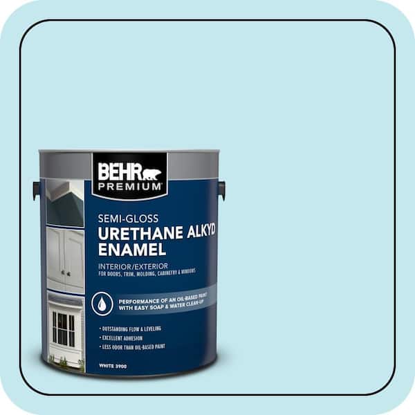 BEHR PREMIUM 1 gal. #P480-1 Niagara Mist Urethane Alkyd Semi-Gloss Enamel Interior/Exterior Paint (2)