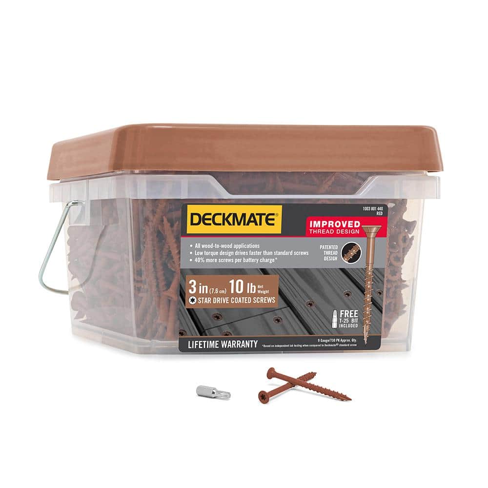 DECKMATE #9 x 3 in. Red Exterior Self-Starting Star Flat-Head Wood Deck Screw 10 lbs.-Box (730-Piece) (1)