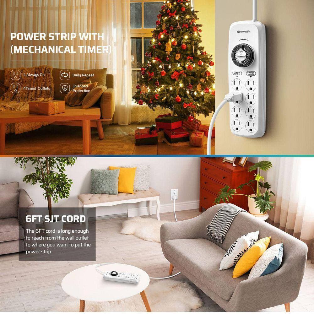 DEWENWILS Mechanical Indoor Timer Power Strip with 8-Outlets, Countdown, Flat Plug, 6 ft. Long Cord (3)