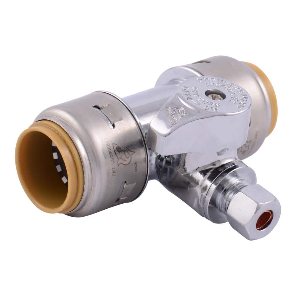 SharkBite Max 3/4 in. Push-to-Connect x 3/4 in. Push-to-Connect x 1/4 in. Compression Chrome-Plated Brass Service Stop Tee
