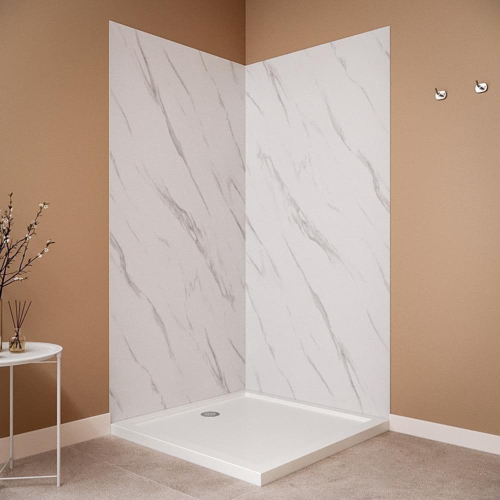 Streamline DSH-1720-190 36 in. L x 36 in. W x 76 in. H 2-Piece Glue-Up Corner Shower Surround in White Marble Finish (1)
