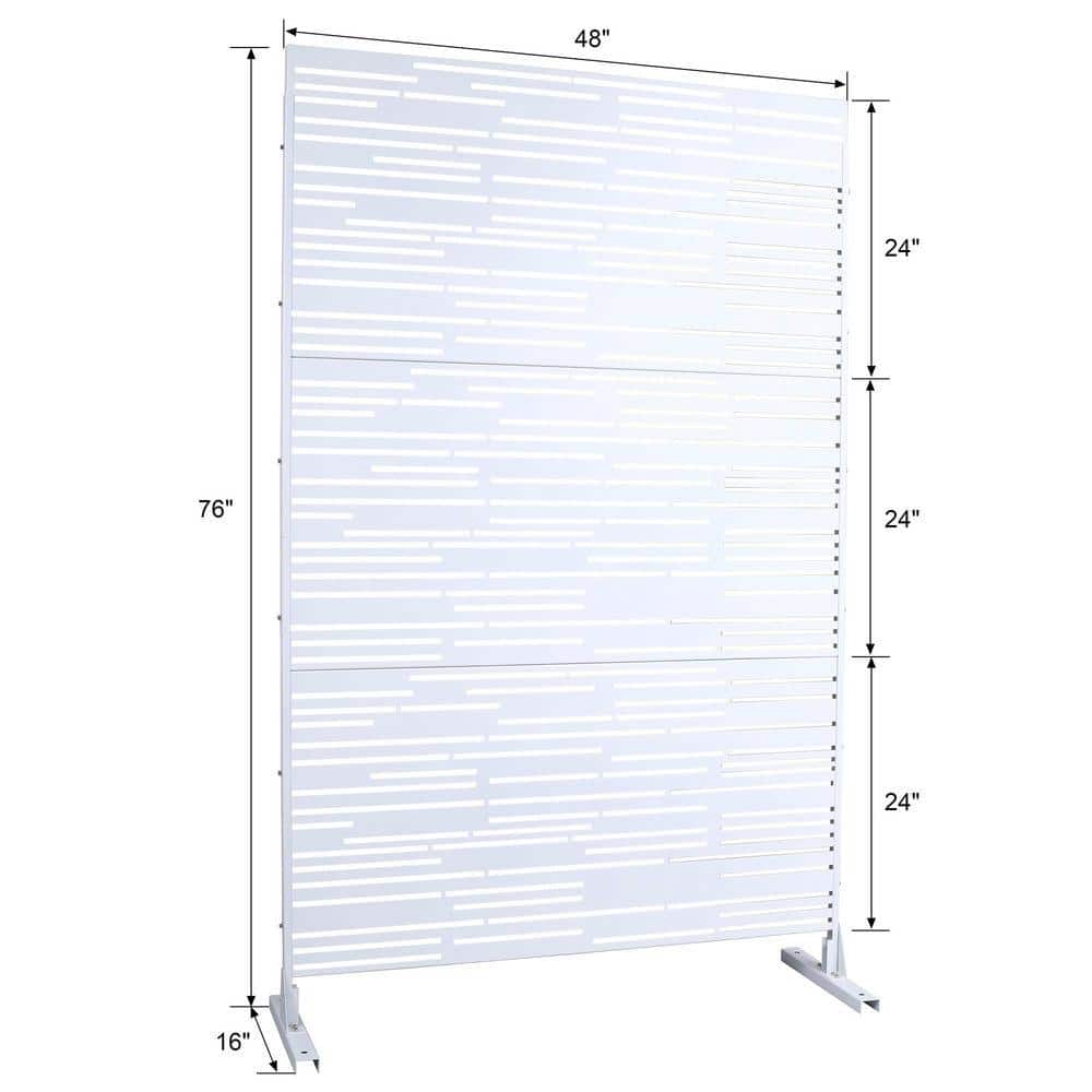 Coporesell 76 in. x 48 in. Freestanding Decorative Privacy Screen White Metal for Outside Lawn Garden (2)