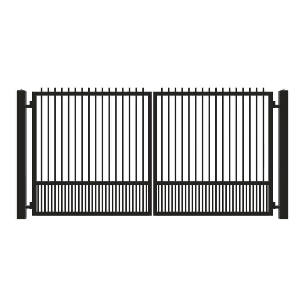 Unbranded Driveway Gate — Swing, Center, Finials, Puppy, Black — 150"W x 72"H (1)