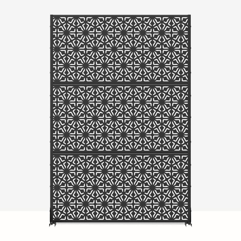 PexFix 6 ft. x 4 ft. Privacy Fence Screen Black Galvanized Metal for Garden Fence in Geometric Star Pattern (1)