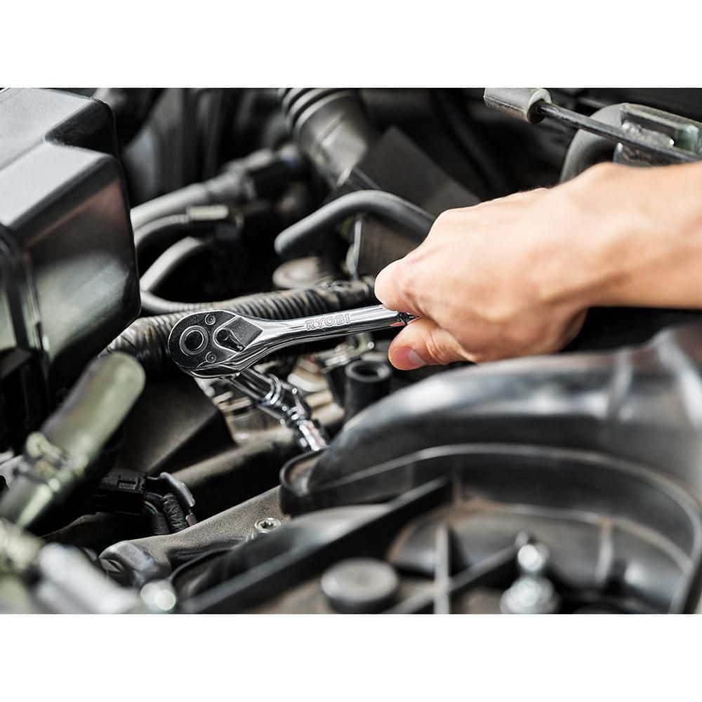 RYOBI 28-Piece 3/8 in. Drive Standard (SAE) and Metric Mechanics Ratchet Set and Socket Set (3)