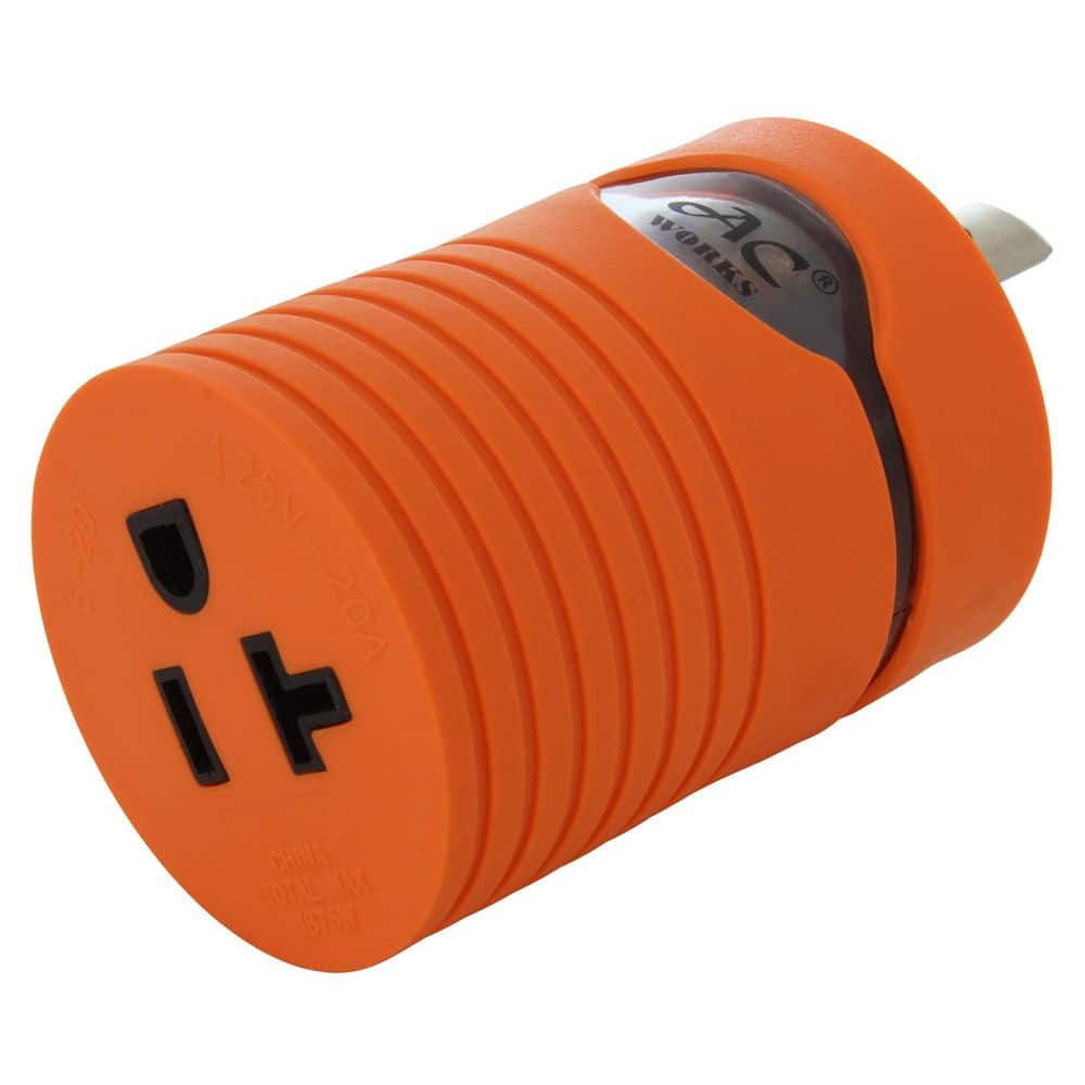 AC WORKS Locking Adapter NEMA L5-15P 15 Amp Locking Plug to Household 15 Amp/20 Amp Connector