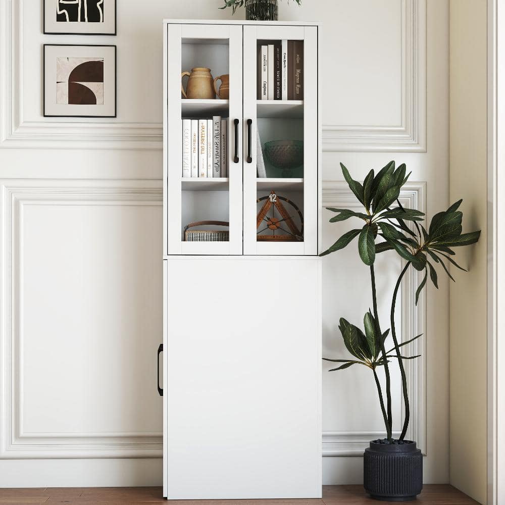 COWLOWN 23.62 in. W x 11.81 in. D x 70.87 in. H White Linen Cabinet with Glass Door (2)
