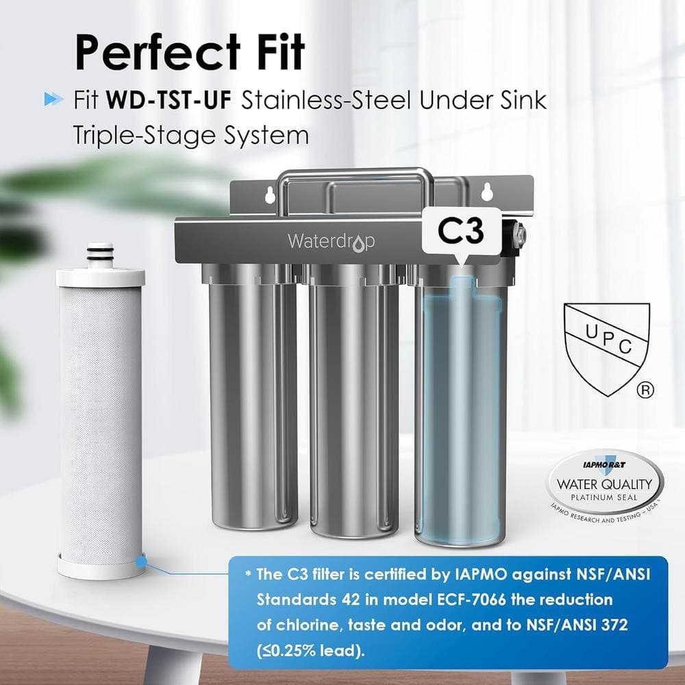 Waterdrop C3 Under Sink Carbon Water Filter, Replacement for TST-UF Ultra-Filtration Under Sink Water Filter System, 1 Pack (3)