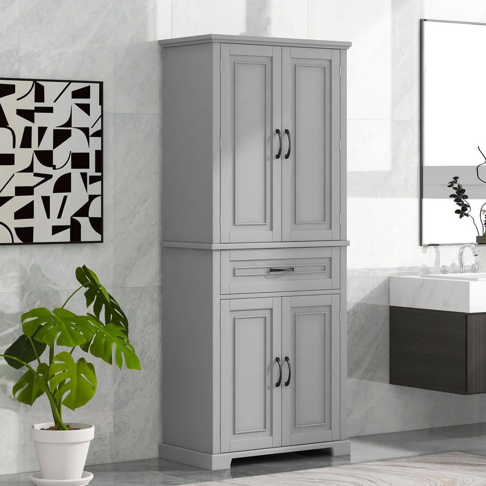 Unbranded 29.9 in. W 15.7 in. D 72.2 in. H MDF Freestanding Linen Cabinet with Adjustable Shelf