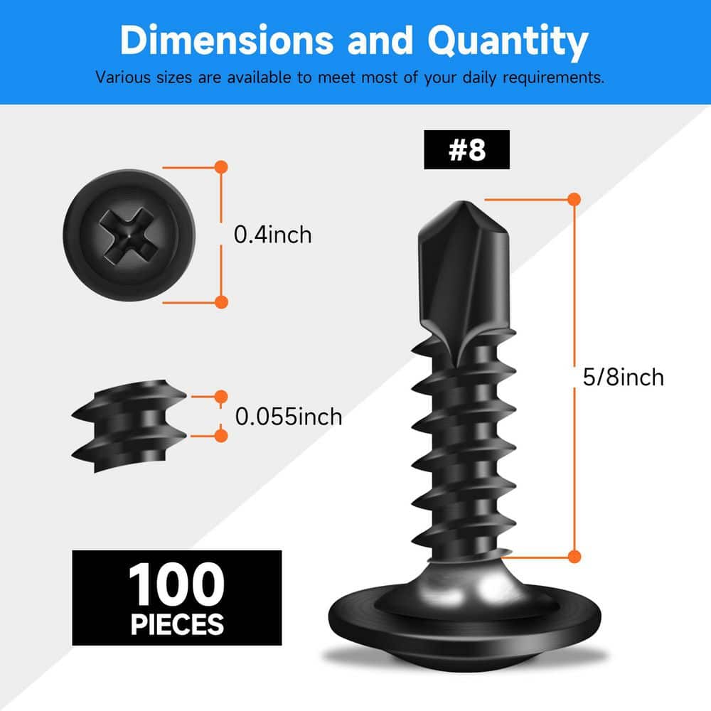 MarySino #8 x 5/8 in. 410 Stainless Steel Phillips Truss Head Self Drilling Sheet Metal Screws (100-Pack) (2)