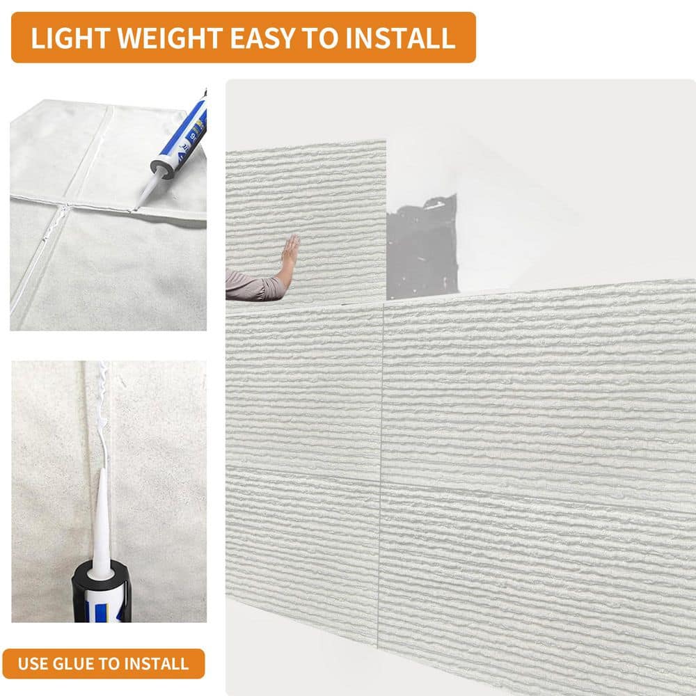 Runesay 12-Pieces 48 in. W x 24 in. L White PU Decorative Wall Paneling 3D Faux Stone Siding Panel (2)