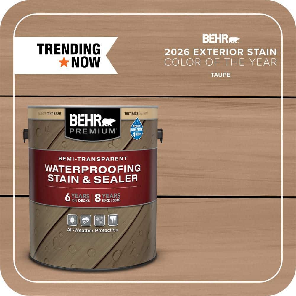 BEHR PREMIUM 1 gal. #ST-153 Taupe Semi-Transparent Waterproofing Exterior Wood Stain and Sealer (1)
