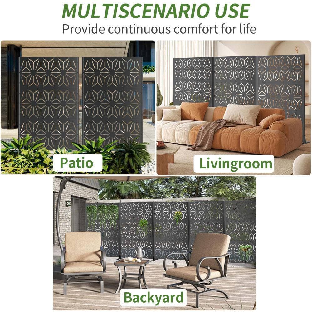 Tenleaf 72" H x 46" W Metal Privacy Screen with Stable Base, Portable Divider Screens for Outdoor Freestanding (2)
