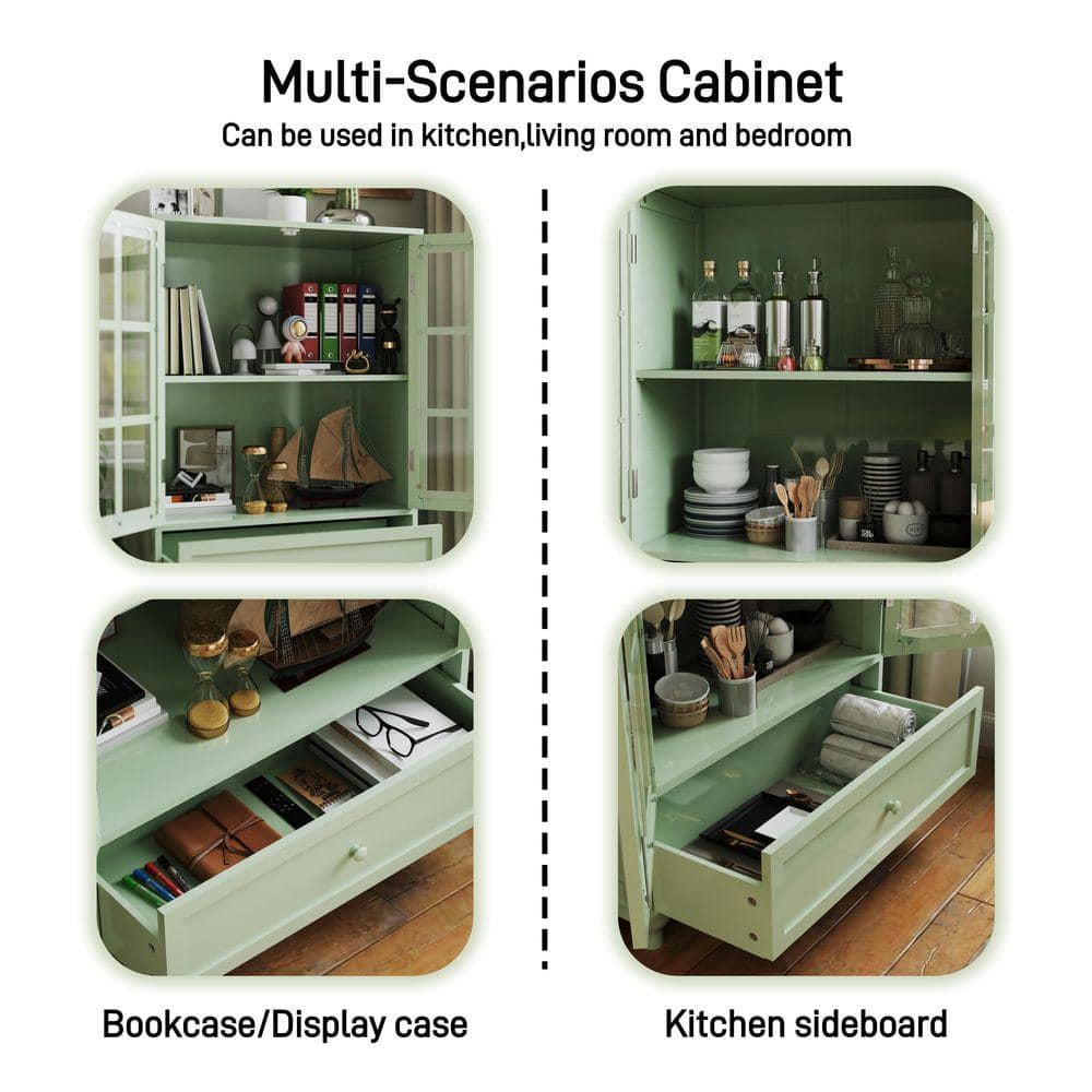 COWLOWN 28 in. W x 15 in. D x 38 in. H Green Linen Cabinet with Double Glass Doors and Drawer (3)