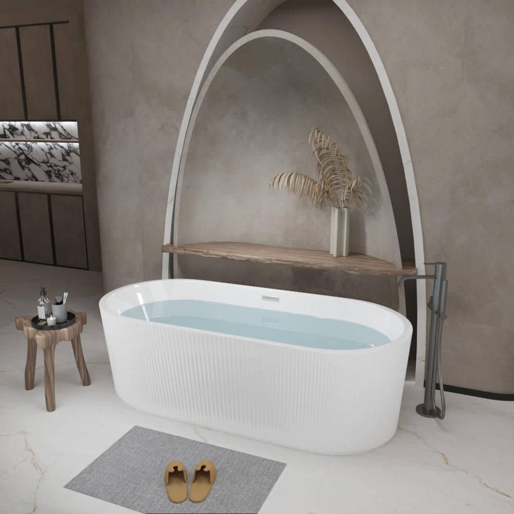 Vomlor 67 in. x 31 in. Acrylic Freestanding Soaking Bathtub in White with polished Chrome Drain and Overflow Pop Up Drain (2)
