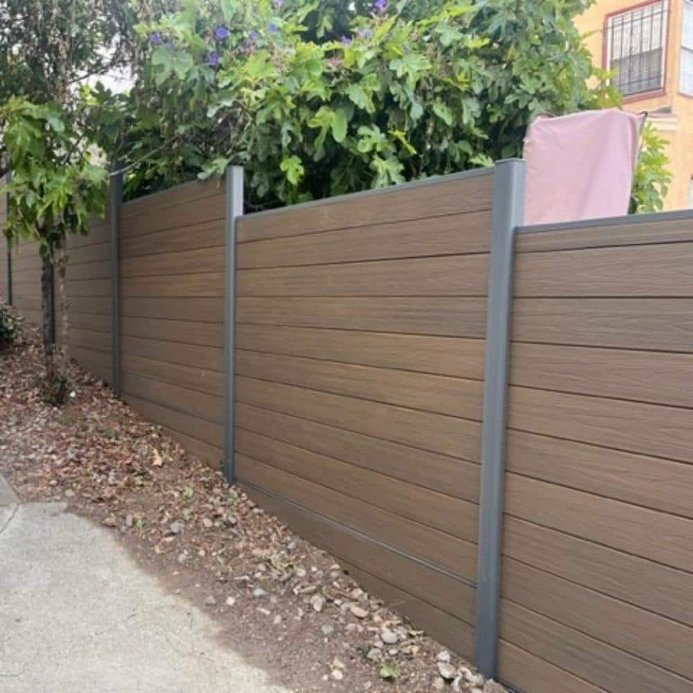 LH EP Complete Kit 6 ft. x 6 ft. Wood Grain Brown WPC Composite Fence Panel w/Pronged Holders and Post Kits (10 set) (2)