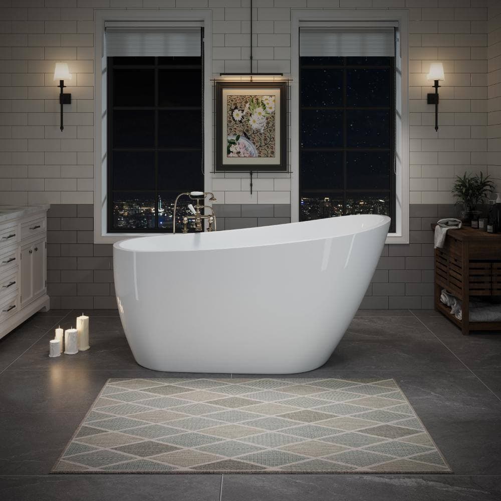 YSQCAR 55.13 in. x 28.38 in. Acrylic Freestanding Soaking Bathtub with Center Drain in White, cUPC Certified (2)