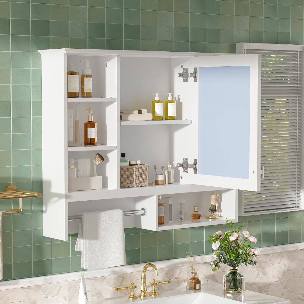 Flynama 35-Inch 2-In-1 Mirror Cabinet, Adjustable Shelves, Soft-Closing Hinges & Open Shelves For Bathroom Use (2)