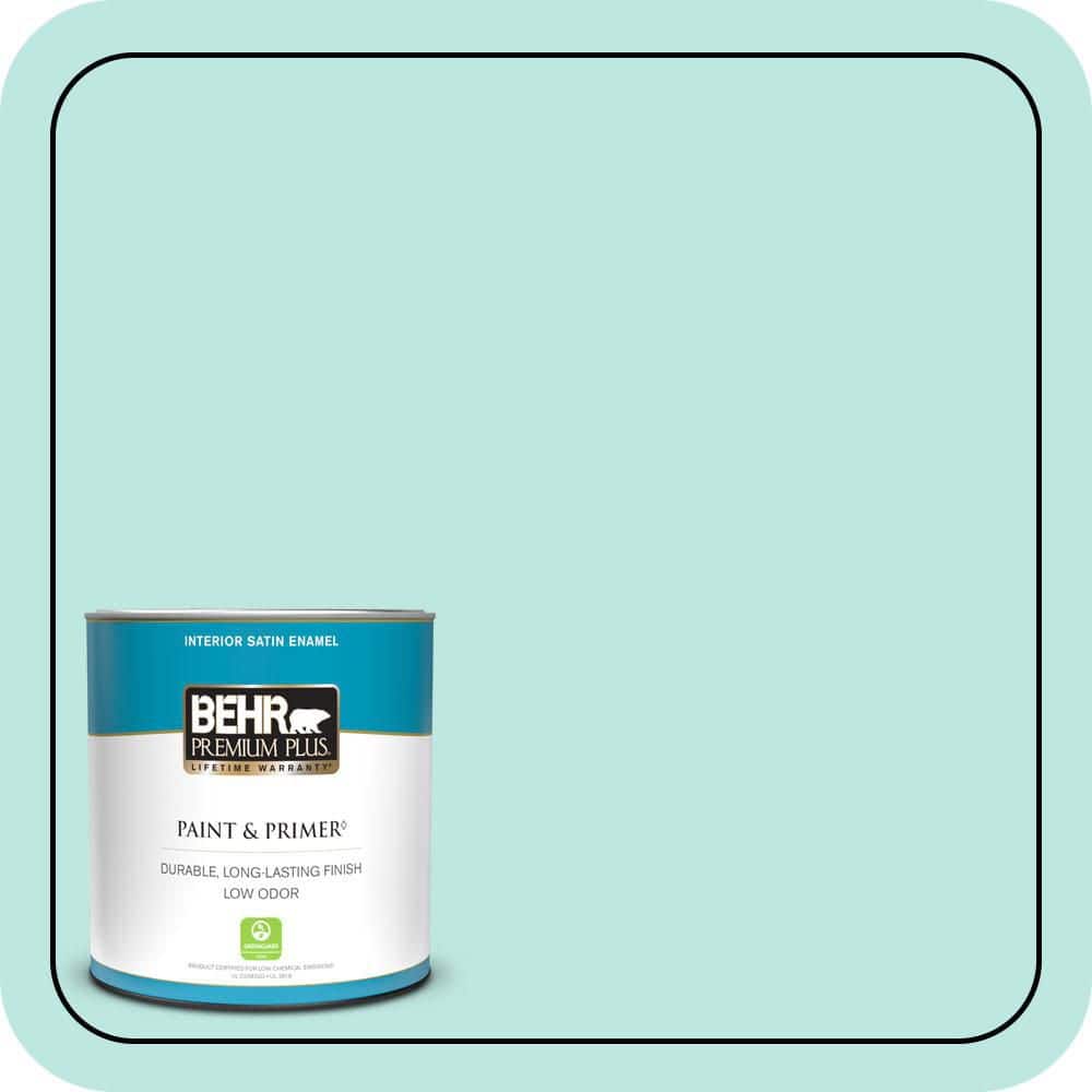 BEHR PREMIUM PLUS 1 qt. #490A-2 Cool Jazz Satin Enamel Low Odor Interior Paint & Primer (1)