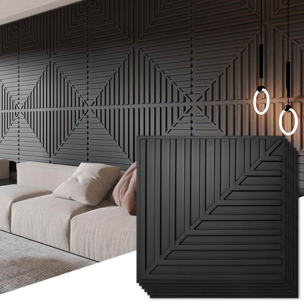 Art3dwallpanels Black 2ft. x 2ft. Textured PVC Drop in Ceiling Tile, Decorative Glue Up Ceiling for Interior Wall Decor(48 sq. ft./Case) (2)