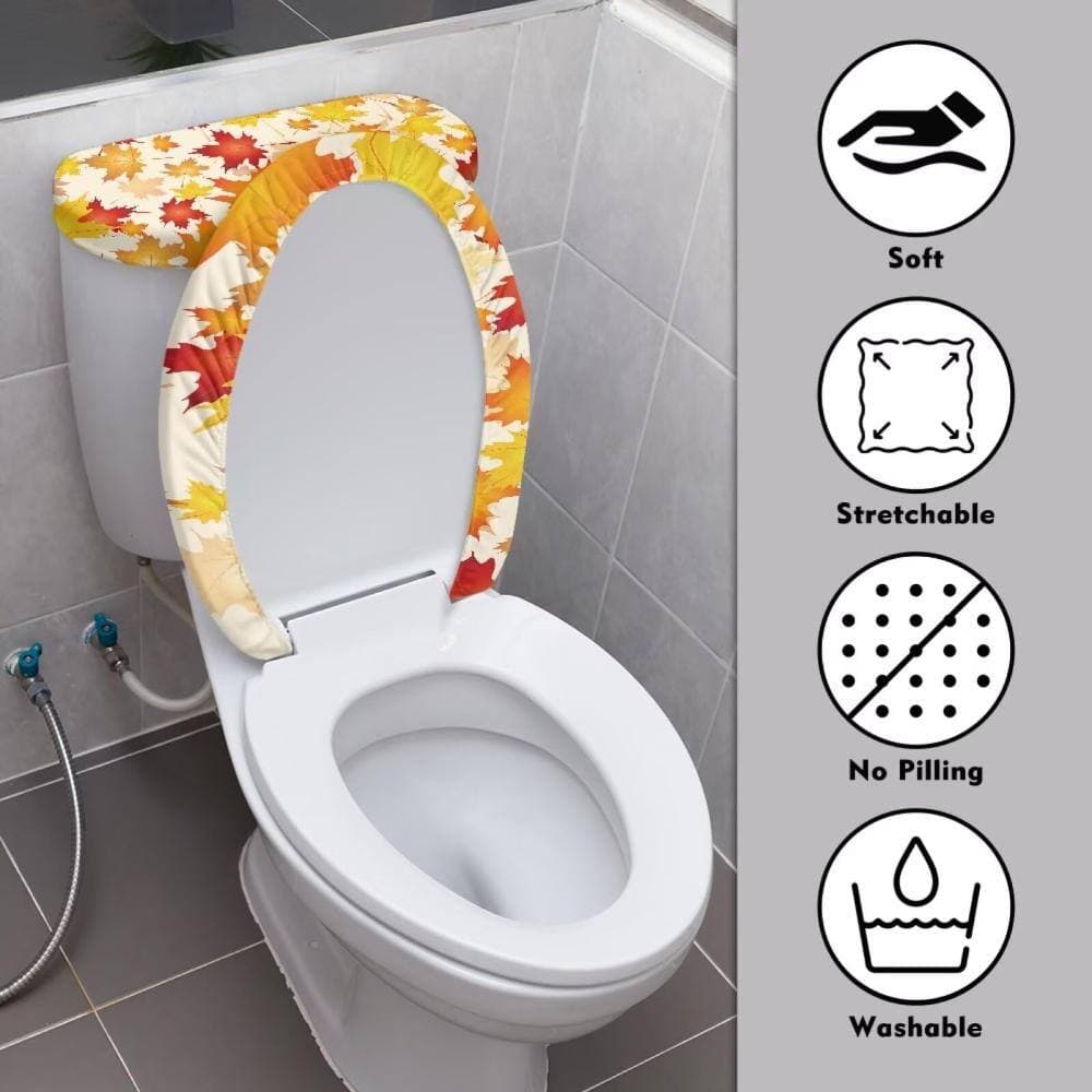 Unbranded Autumn Leaf 2-Piece Machine Washable Polyester Toilet Tank Cover Set for Elongated Lids in Multicolor (3)