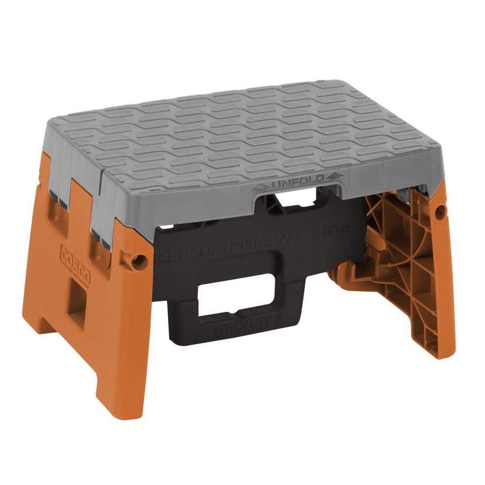 Cosco 1-Step Resin Molded Folding Step Stool Type 1A in Orange, Black and Gray