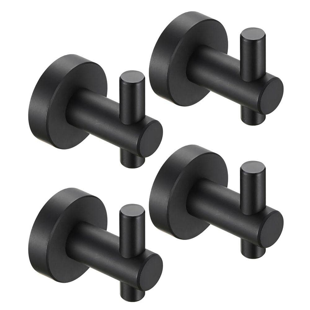 Tileon Matte Black Aluminum Alloy Wall-Mounted Knob Robe/Towel Hook, Bathroom Wall Hanging Hook with Round Base (4-Pack) (1)
