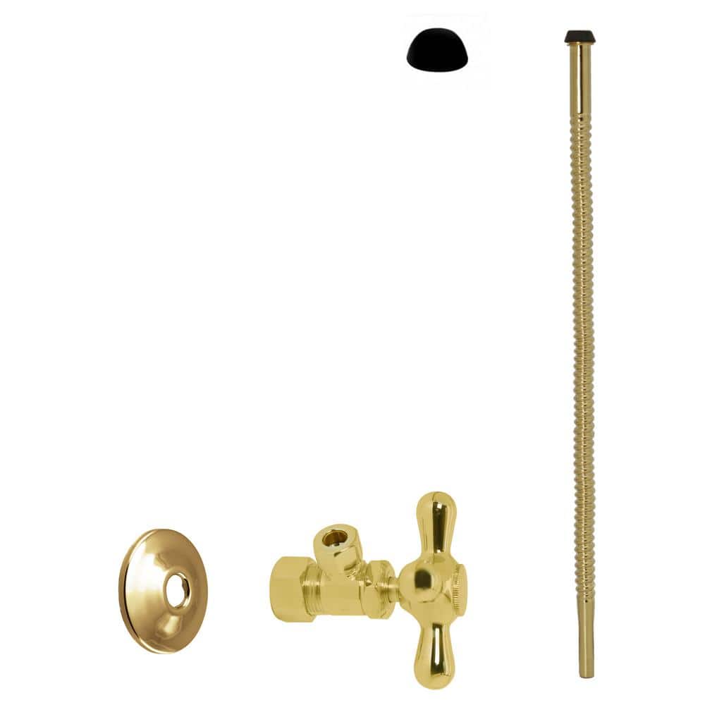 Westbrass 5/8 in. O.D. x 3/8 in. O.D. Comp. Outlet x 15 in. Corrugated Supply Line Kit with Cross Handle, Polished Brass (1)