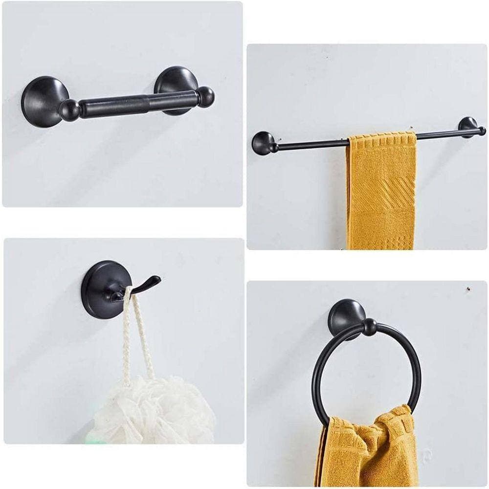JFVKAF 4-Piece Bathroom Accessory Set with Adjustable Towel Bar Towel Ring Toilet Paper Holder Robe Hook in Oil Rubbed Bronze (3)