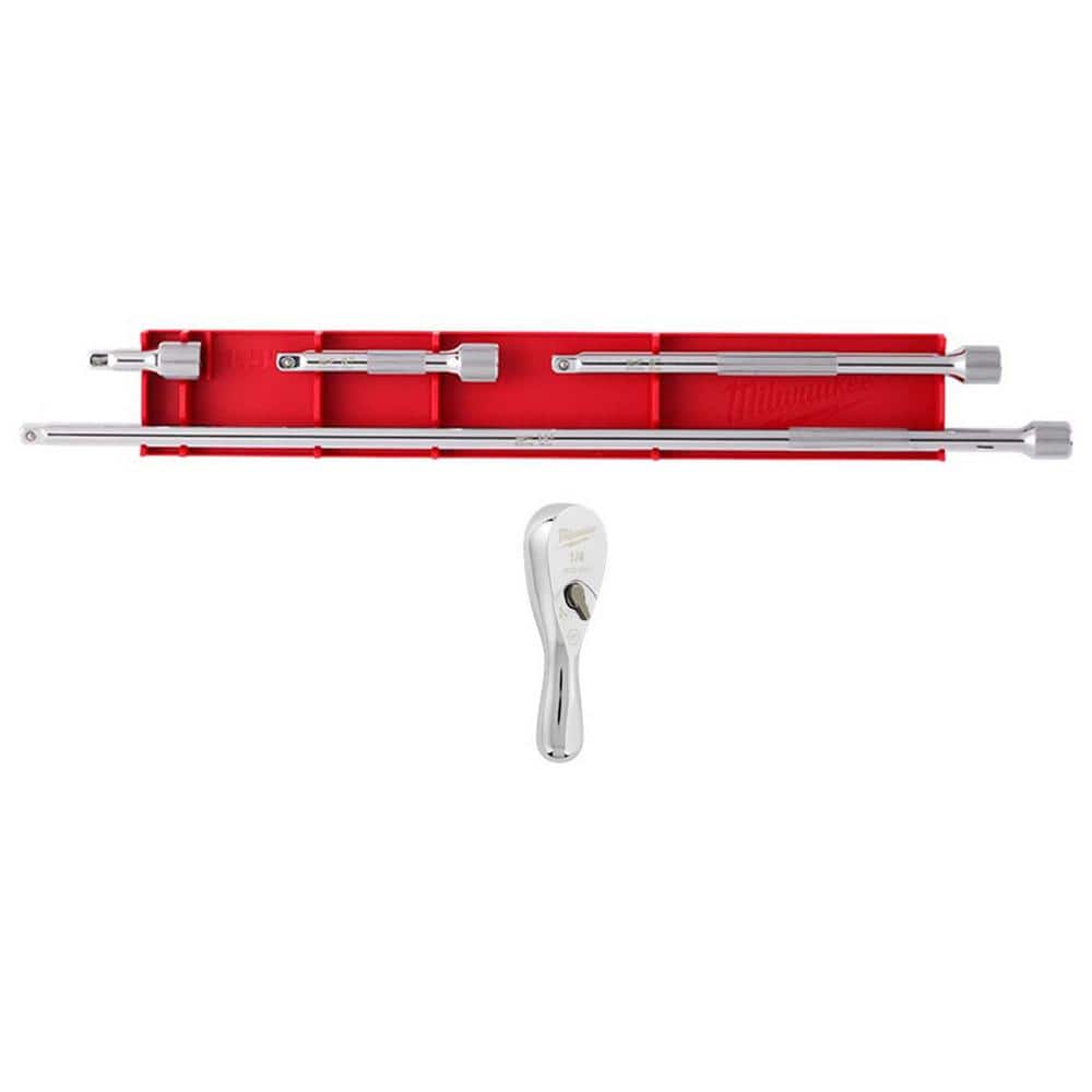 Milwaukee 1/4 in. Drive 90-Tooth 3 in. Stubby Ratchet with 1/4 in. Drive Extension Set (5-Piece)
