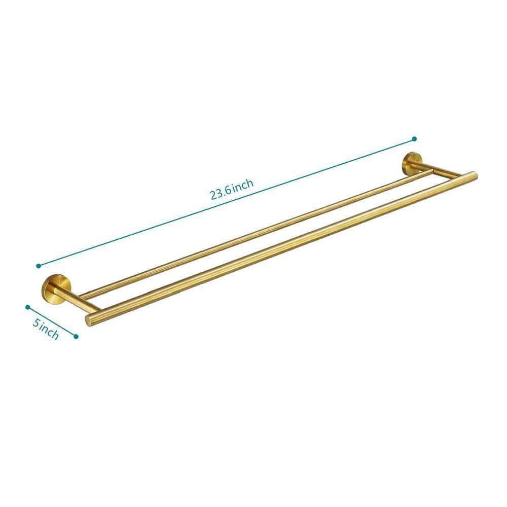 Flynama 1 in. W x 5 in. H x 23.6 in. D Stainless Steel Rectangular Shelf in Brushed Gold, Wall Mounted Towel Bar, Towel Bar (2)