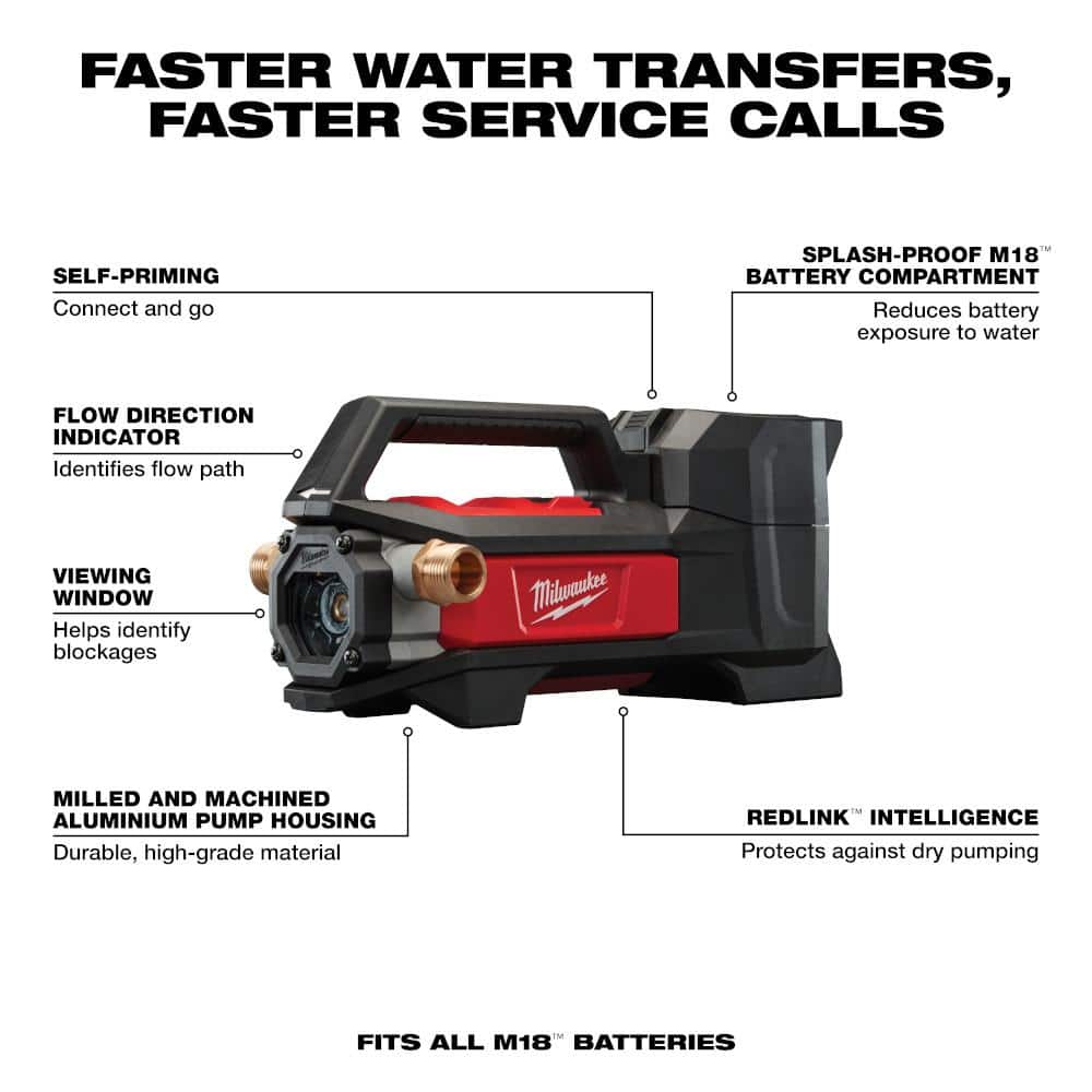 Milwaukee M18 18-Volt 1/4 HP Lithium-Ion Cordless Transfer Pump with M18 2.0Ah Battery (3)