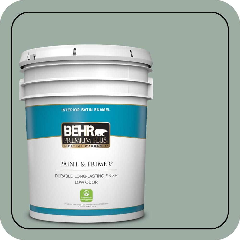 BEHR PREMIUM PLUS 5 gal. #N420-3 Misty Moss Satin Enamel Low Odor Interior Paint & Primer
