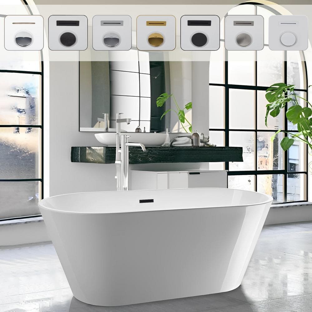 Vanity Art Domme 29.7 in. Acrylic Non-Slip Flatbottom Freestanding Soaking Bathtub with Center Drain