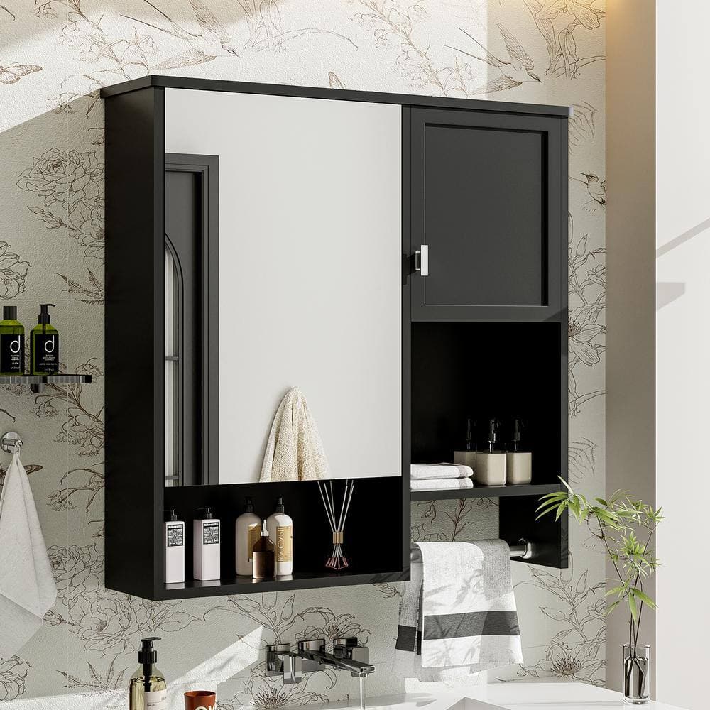 Unbranded 29 in. W x 7.12 in. D x 28 in. H Bathroom Storage Wall Cabinet Medicine Cabinet in Black (3)